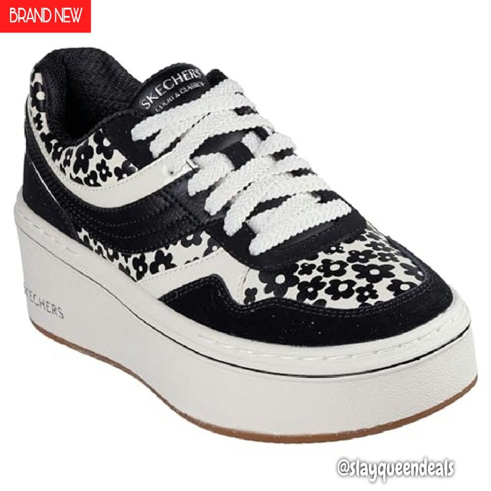 Skechers Women's Black and White Floral Platform Sneakers - Picture 2 of 6